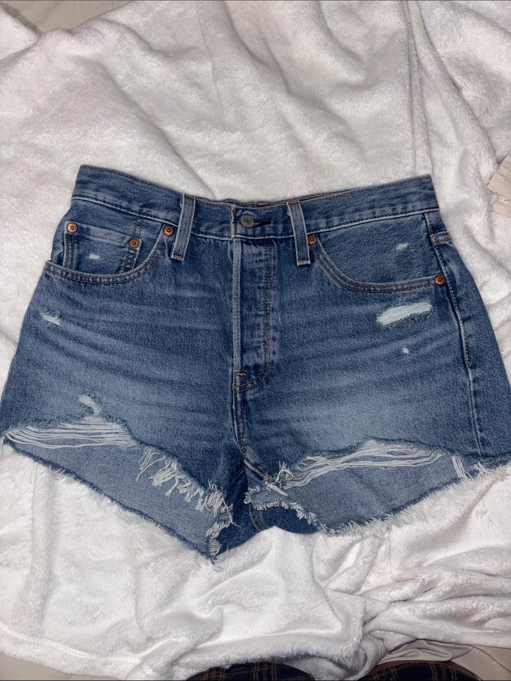 Levi's 501 Distressed Dark Blue Cutoff Jean Shorts
